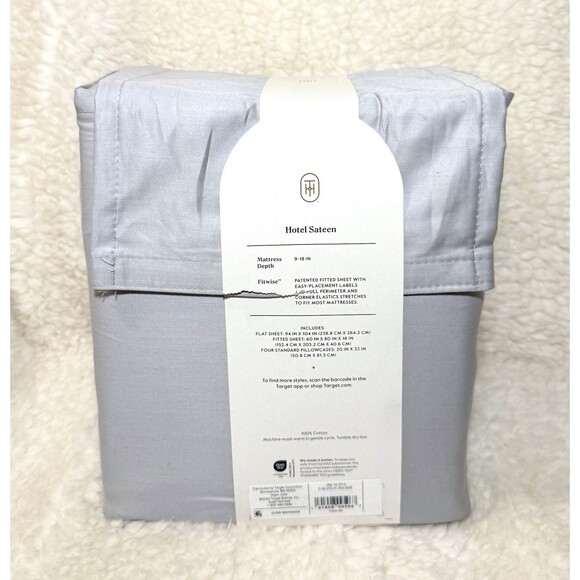 Queen 6pc 800 Thread Count Solid Sheet Set Light Gray - Threshold NEW - Picture 6 of 6